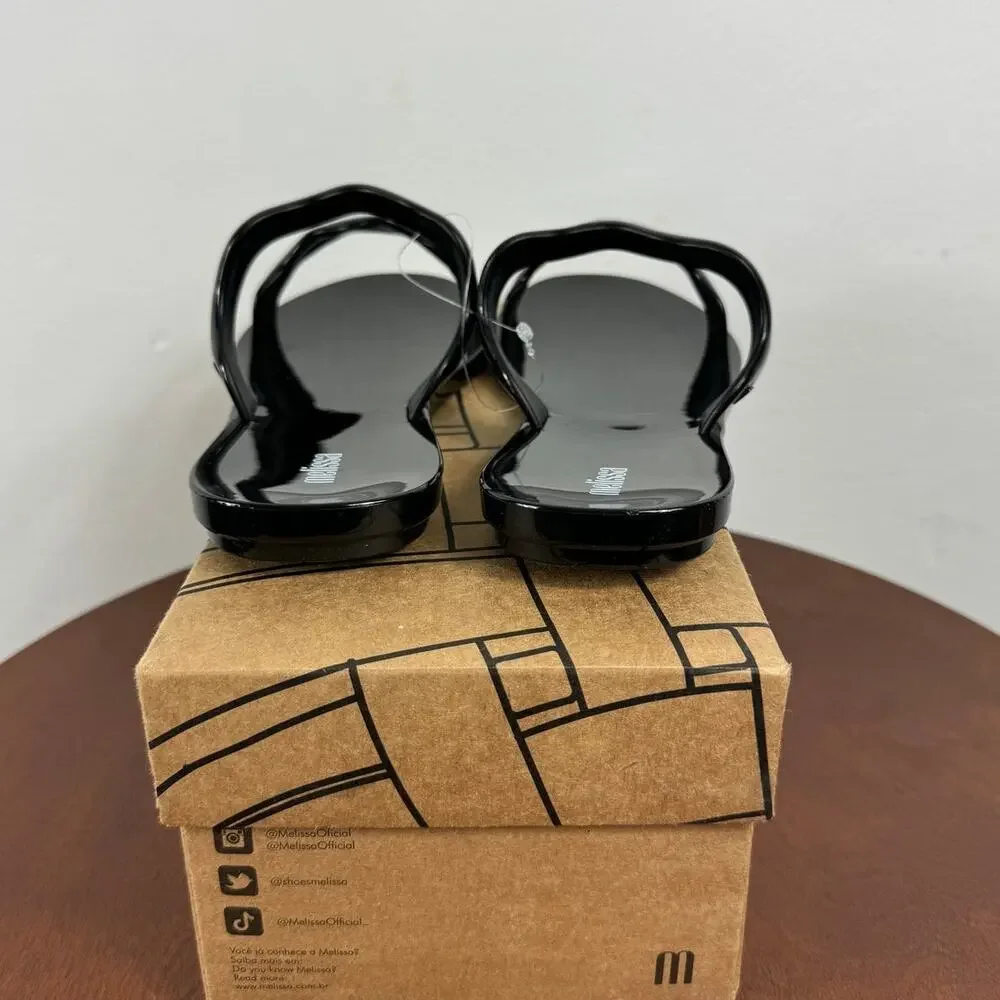 New Melissa Wind Sandals in Black PVC Women's Size 8